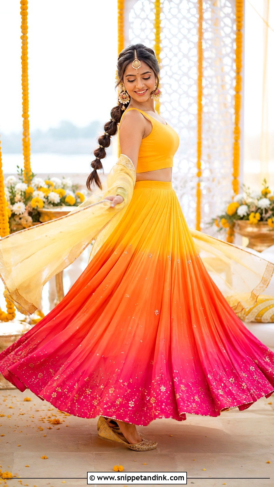 Ombre Lehenga for Haldi Mehendi - Snippet and Ink - 20 Haldi Mehendi Outfit for Bride Ideas