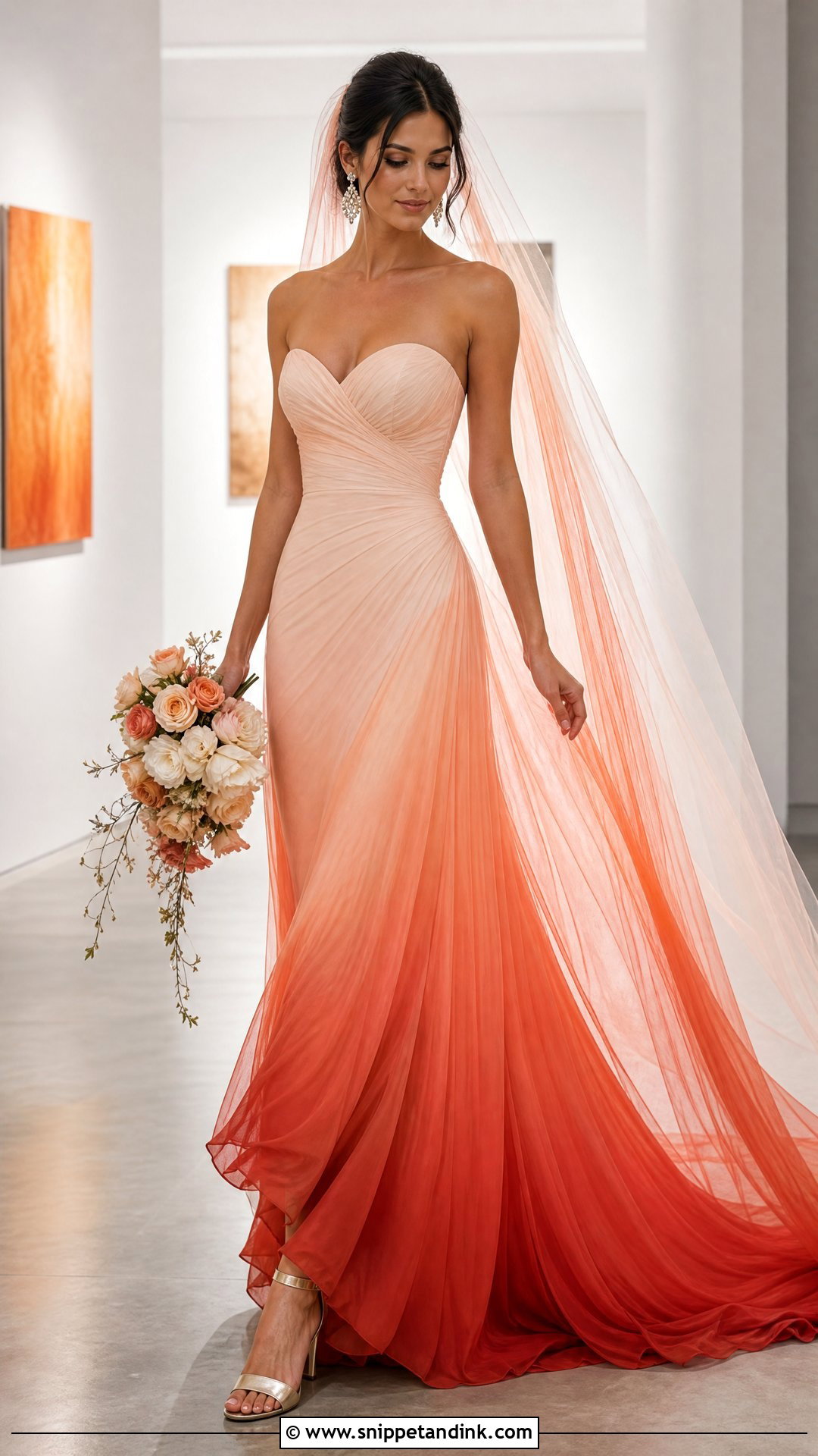 Ombre Orange Bridal Gown With Metallic Accessories - Snippet and Ink - 20 Orange Bridal Dress Ideas