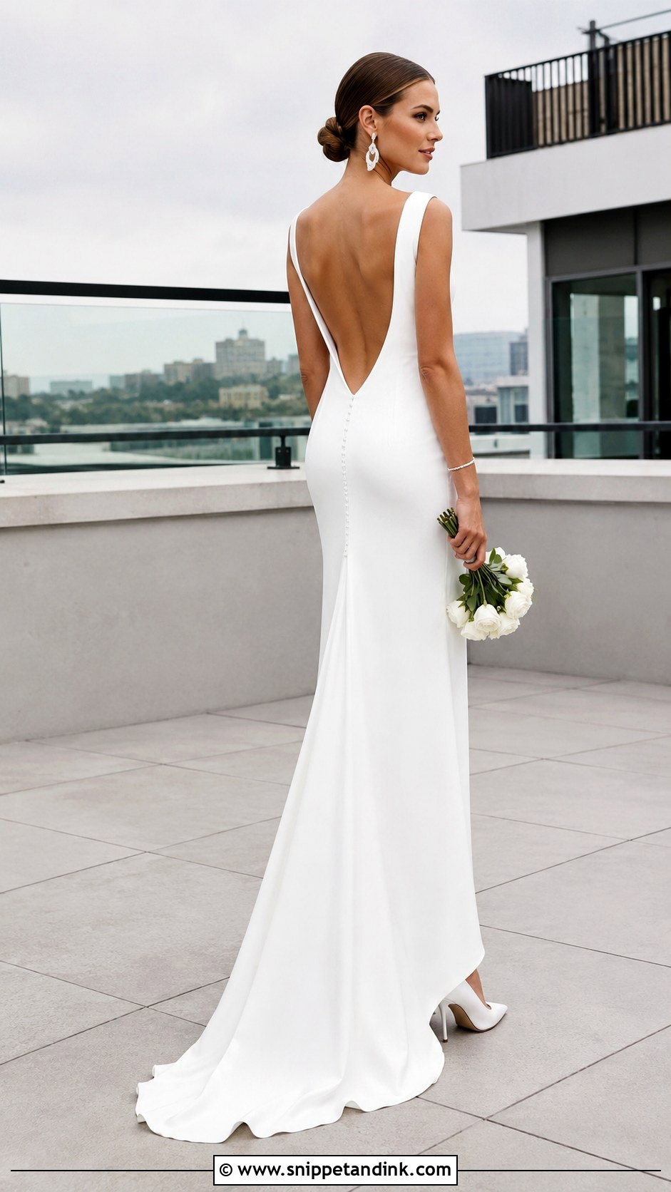 One Point Bustle Crepe Sheath Dress - Snippet and Ink - 20 Bustled Wedding Dress Ideas