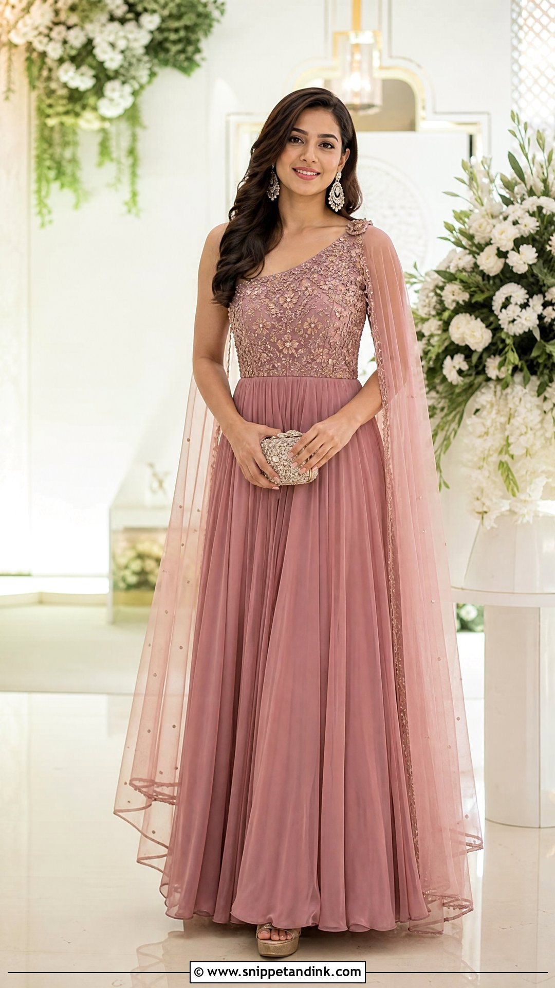 One Shoulder Anarkali For Engagement - Snippet and Ink - 20 One Shoulder Indian Wedding Dress Ideas