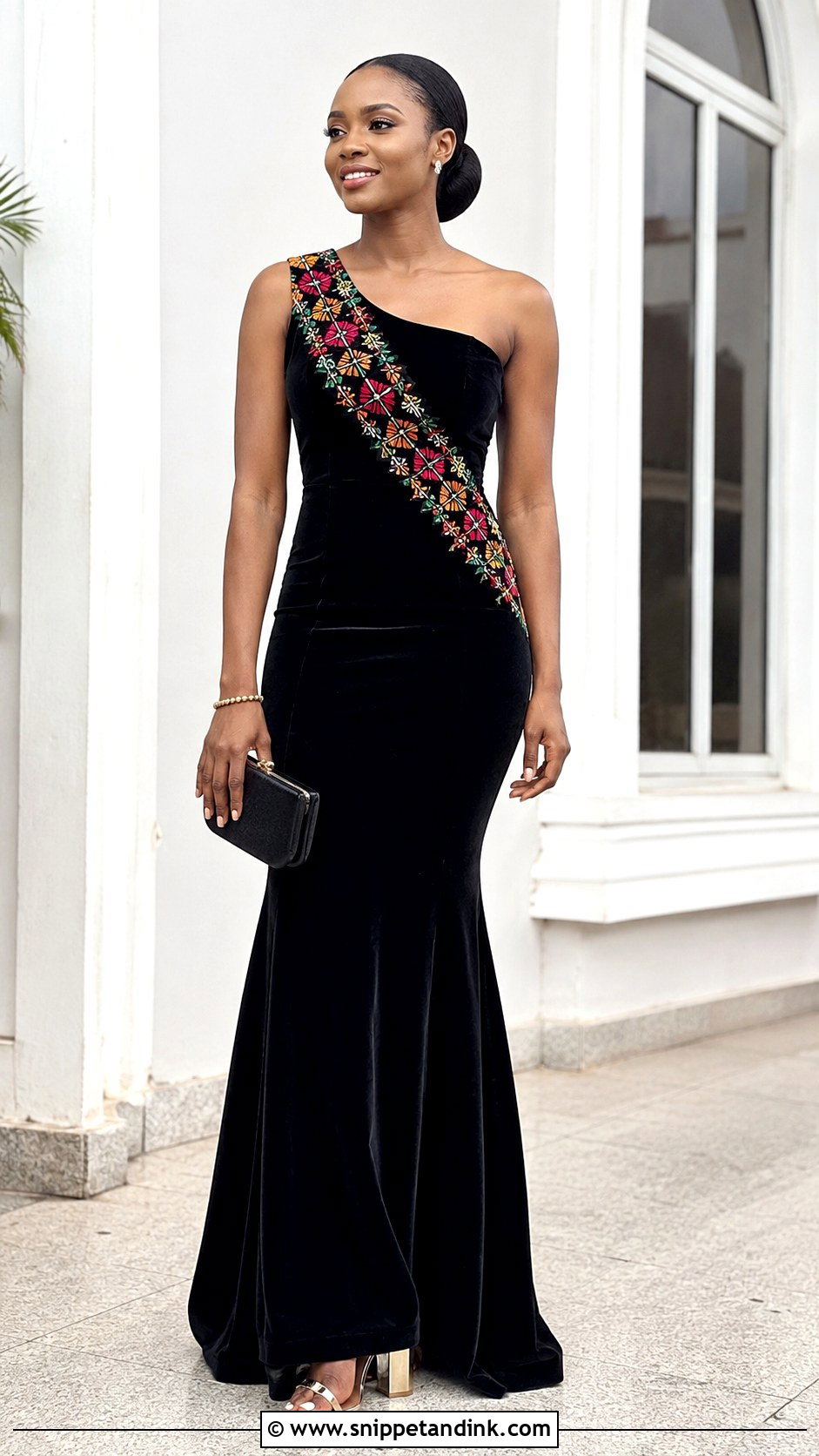 One Shoulder Bamenda Toghu Wedding Gown - Snippet and Ink - 20 Bamenda Traditional Wedding Dress Ideas