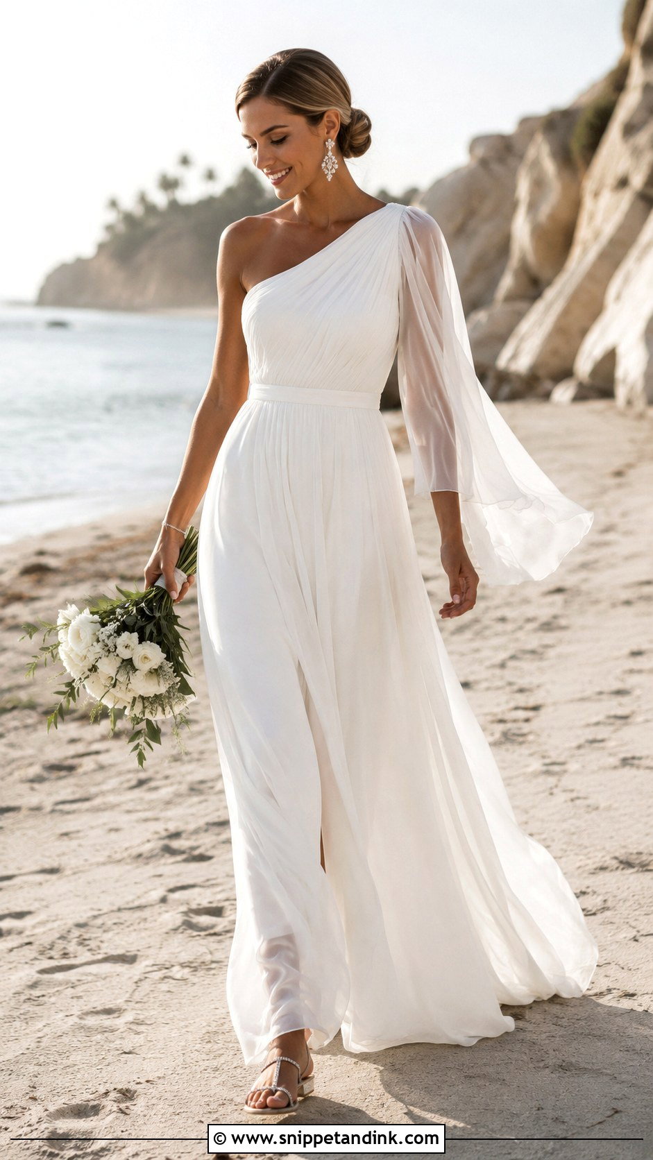 One Shoulder Beach Wedding Dress - Snippet and Ink - 20 Flowy Beach Wedding Dress Ideas