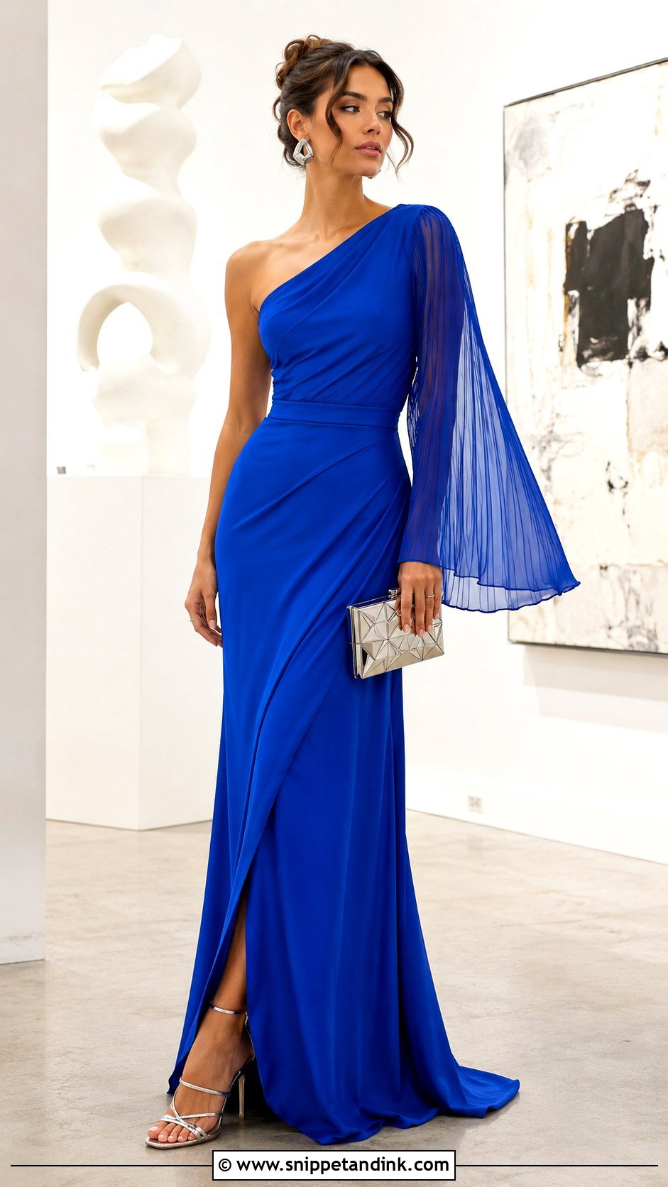 One Shoulder Bell Sleeve Gown - Snippet and Ink - 20 Bell Sleeve Gown Ideas
