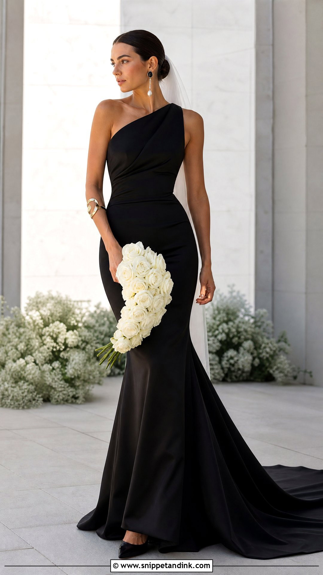 One Shoulder Black Mermaid Wedding Dress - Snippet and Ink - 25 Black Mermaid Wedding Dress Ideas