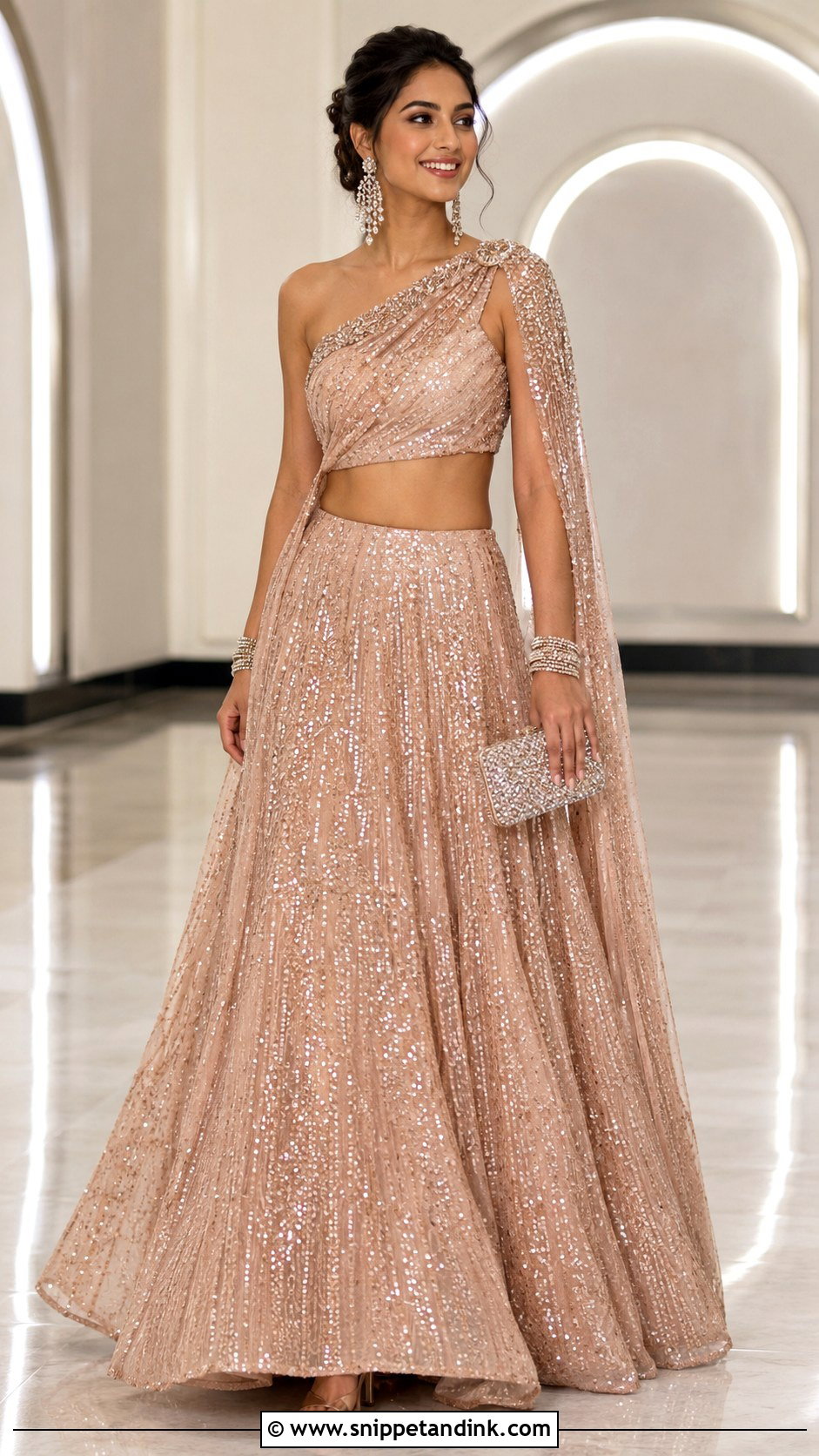 One Shoulder Bridal Choli With Sequin Lehenga - Snippet and Ink - 20 Bridal Choli Designs