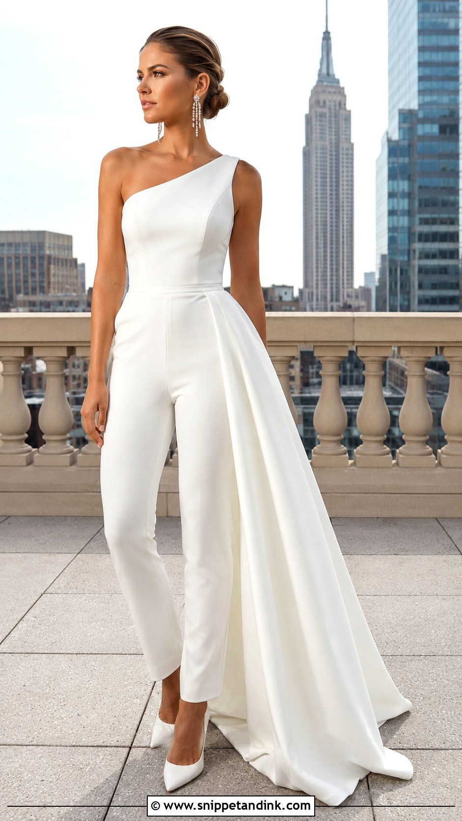 One Shoulder Bridal Jumpsuit With Train - Snippet and Ink - 25 Bridal Jumpsuit with Train Ideas