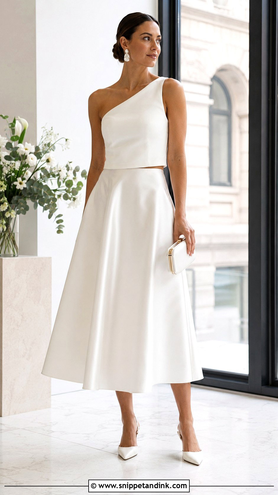 One Shoulder Bridal Top With Midi Skirt - Snippet and Ink - 20 Bridal Tops Ideas