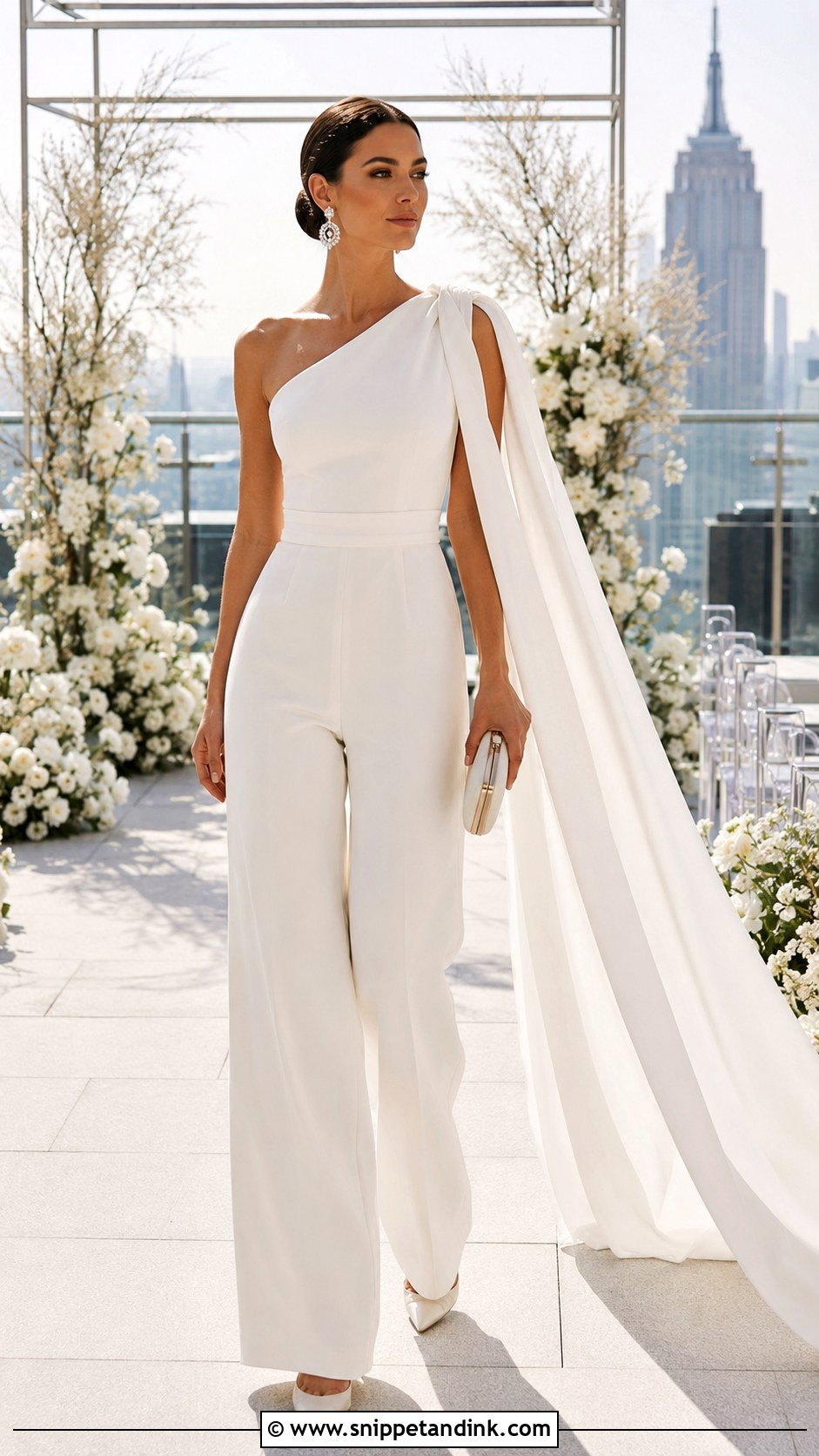 One Shoulder Bridal Wedding Jumpsuit - Snippet and Ink - 20 Elegant Wedding Jump Suites Ideas