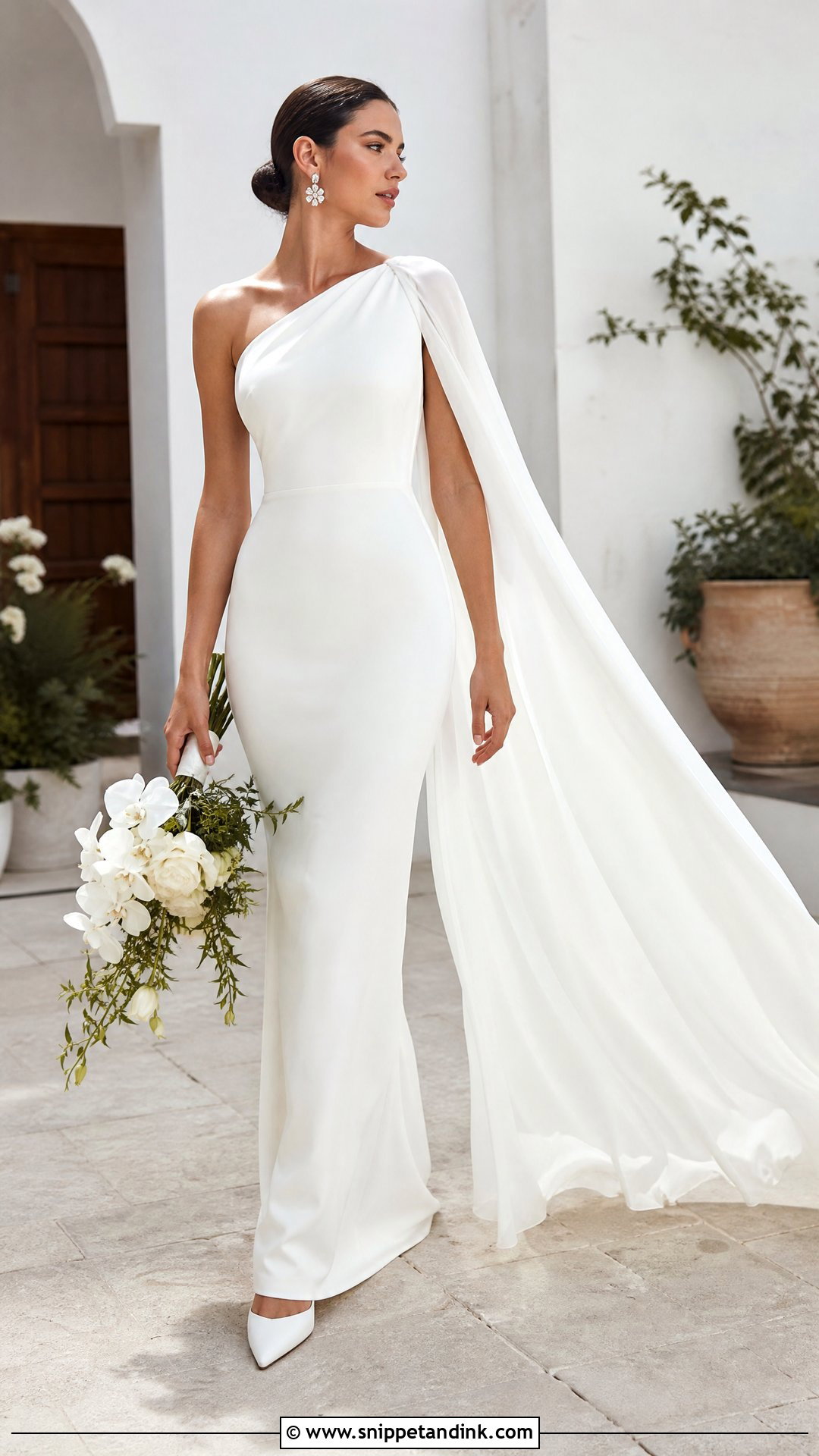 One Shoulder Cape Sleeve Wedding Dress - Snippet and Ink - 20 Transforming Wedding Dress Ideas