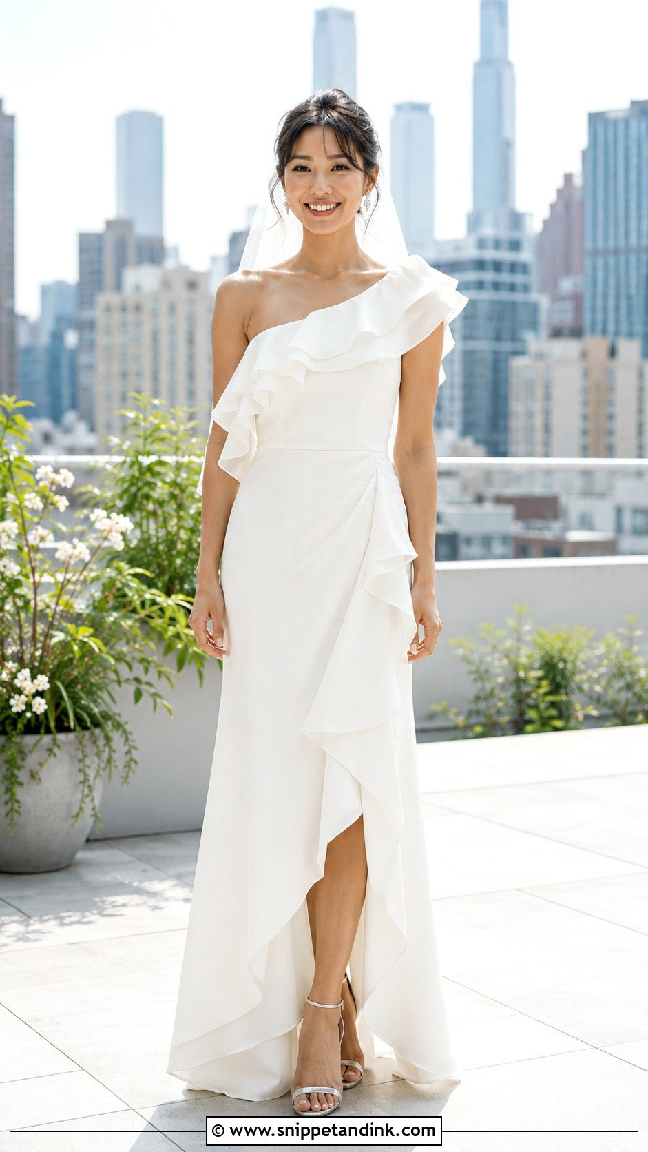 One Shoulder Cascading Ruffled Wedding Dress - Snippet and Ink - 20 Ruffled Wedding Dress Ideas