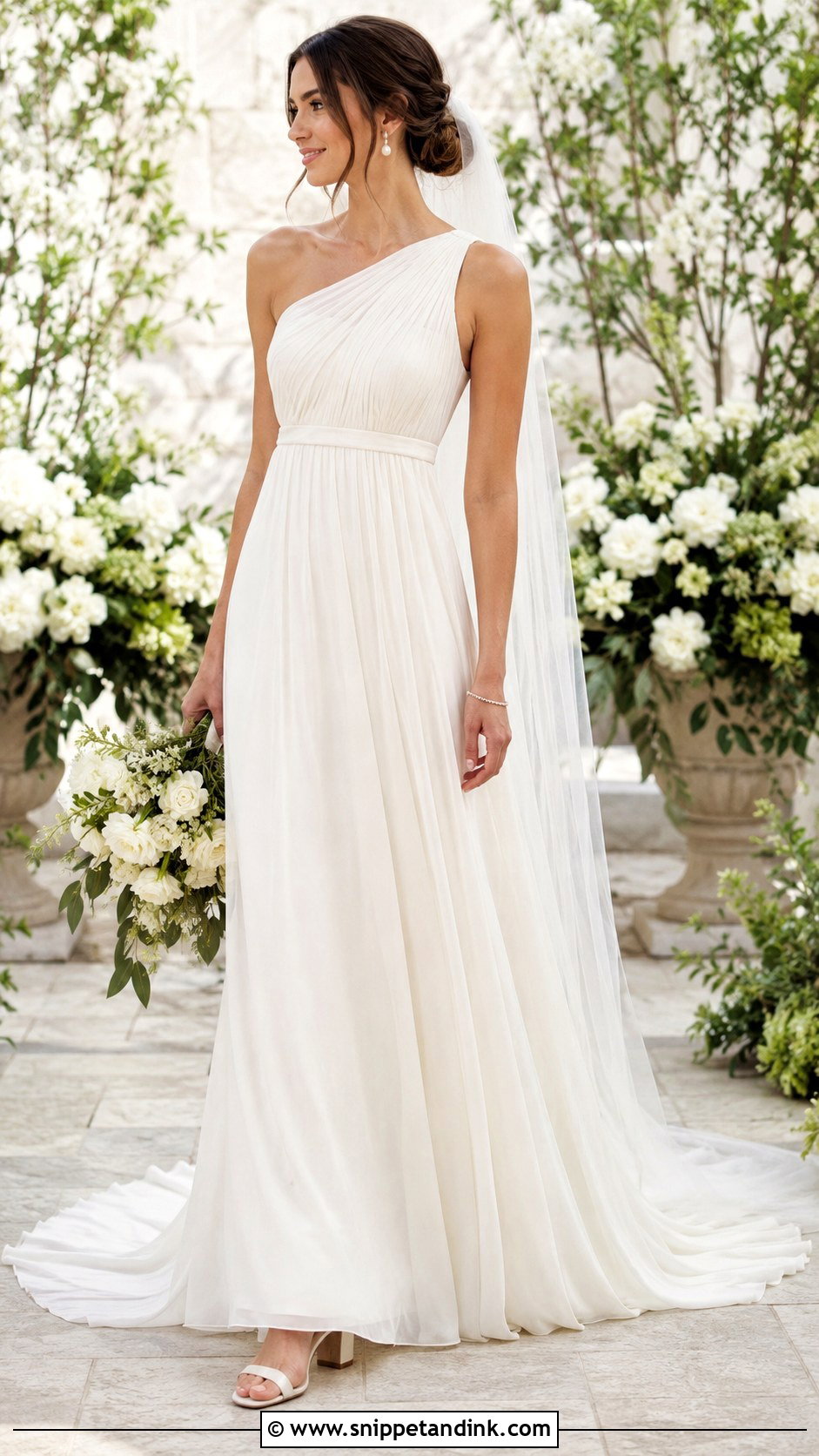 One Shoulder Chiffon Grecian Wedding Dress - Snippet and Ink - 20 Grecian Style Wedding Dress Ideas