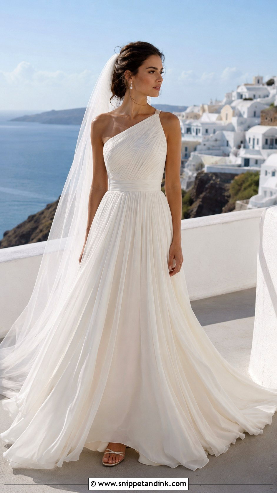 One Shoulder Chiffon Greece Wedding Dress - Snippet and Ink - 20 Greece Wedding Dress Ideas