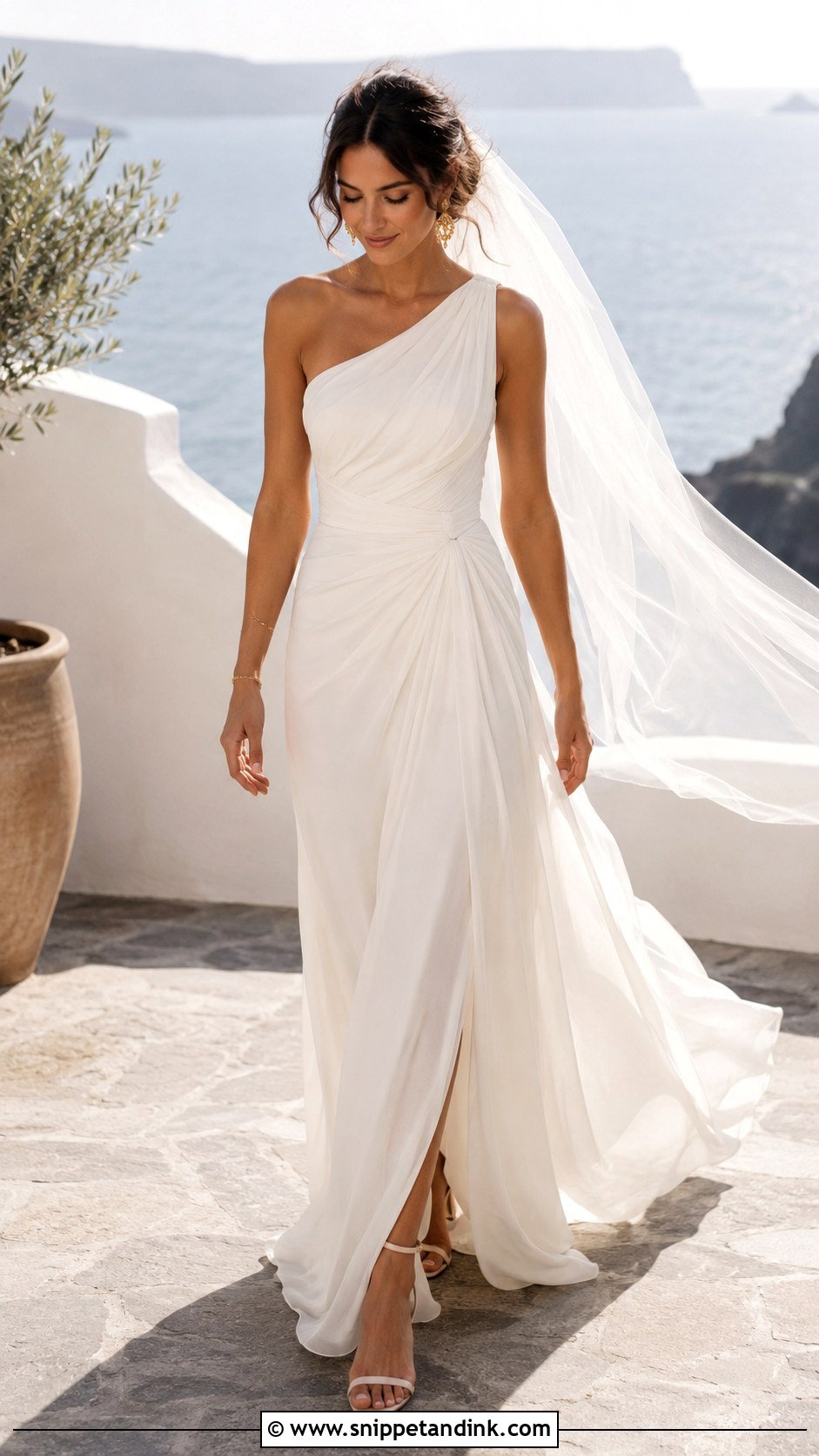 One Shoulder Chiffon Wedding Dress - Snippet and Ink - 20 Mediterranean Wedding Dress Ideas