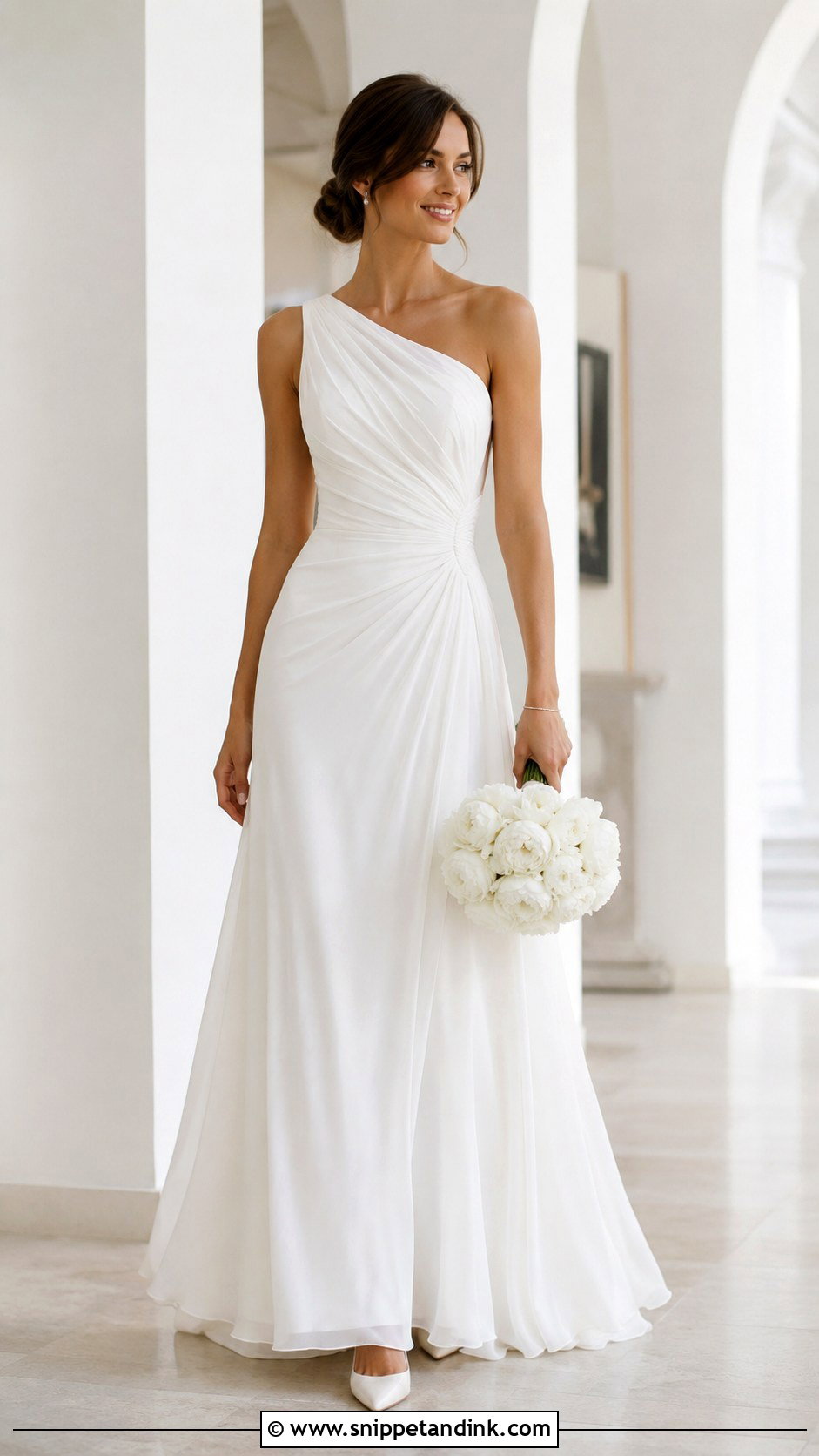 One Shoulder Chiffon Wedding Dress - Snippet and Ink - 20 Flowy Chiffon Wedding Dress Ideas