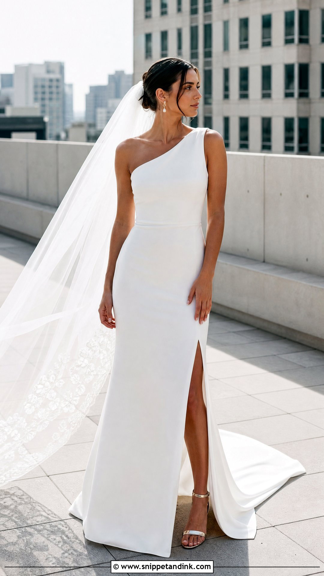 One Shoulder Column Wedding Dress - Snippet and Ink - 20 Unique Elegant Wedding Dresses