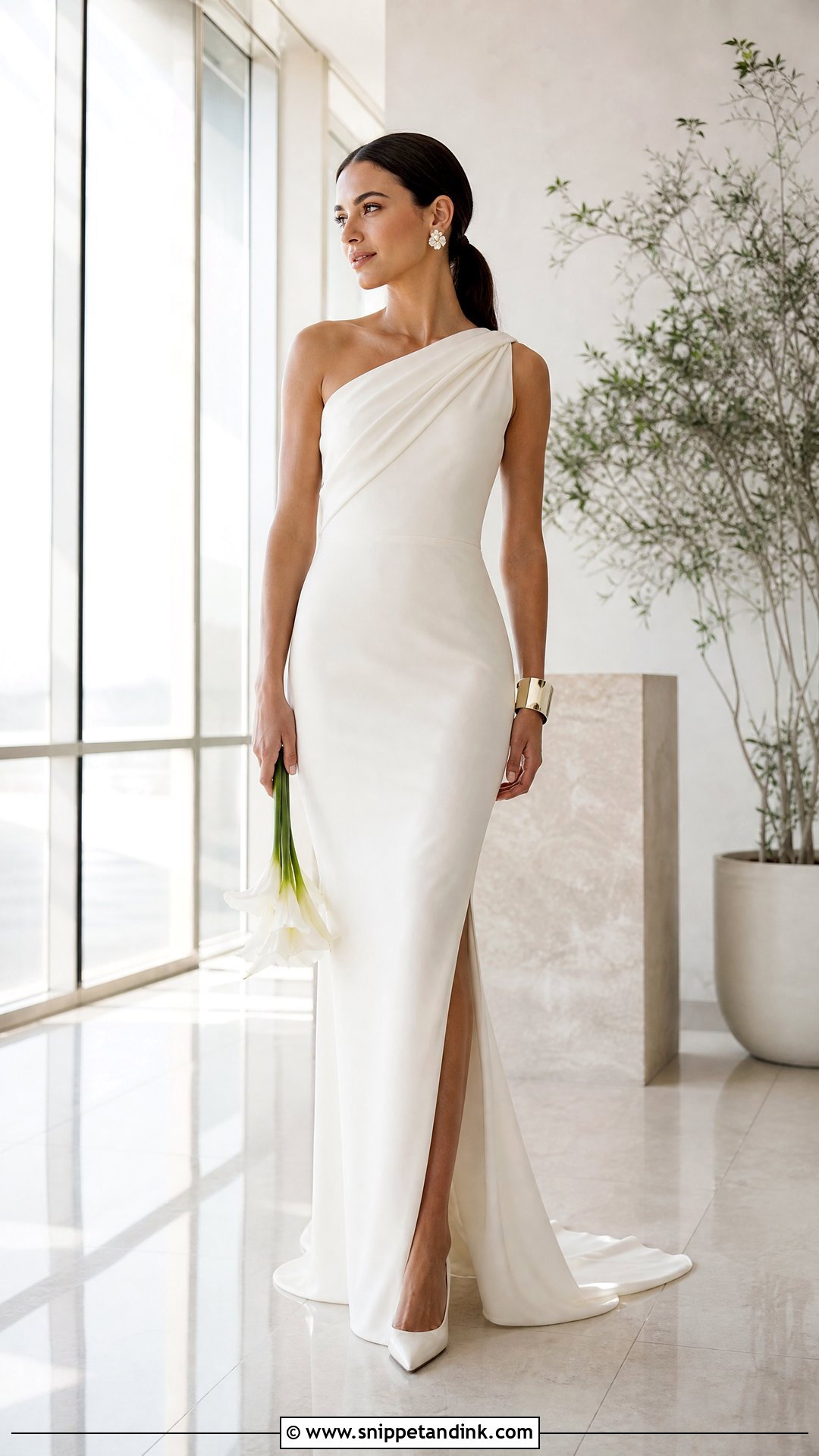 One Shoulder Column Wedding Dress - Snippet and Ink - 20 Wedding Dress for Short Torso Ideas