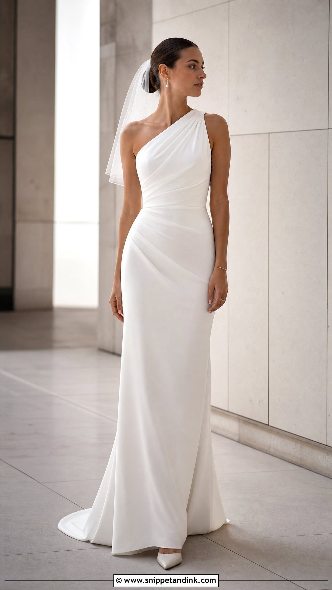 One Shoulder Column Wedding Dress - Snippet and Ink - 20 Wedding Dresses No Sleeves