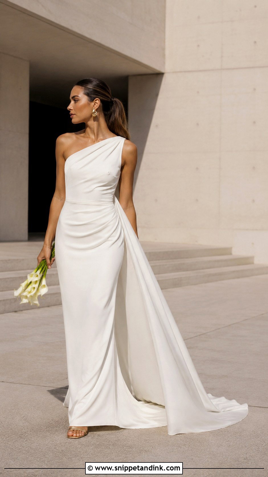 One Shoulder Crepe Column Wedding Dress - Snippet and Ink - 20 Simple Unique Wedding Dresses
