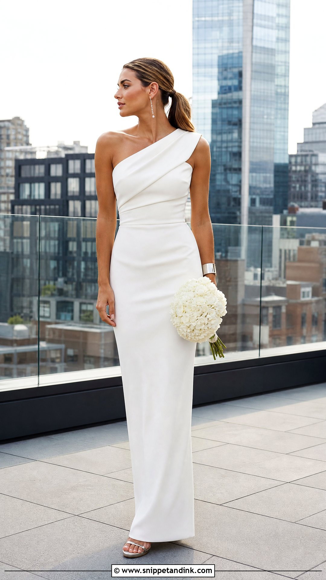 One Shoulder Crepe Wedding Dress - Snippet and Ink - 20 Wedding Dress Without Train Ideas