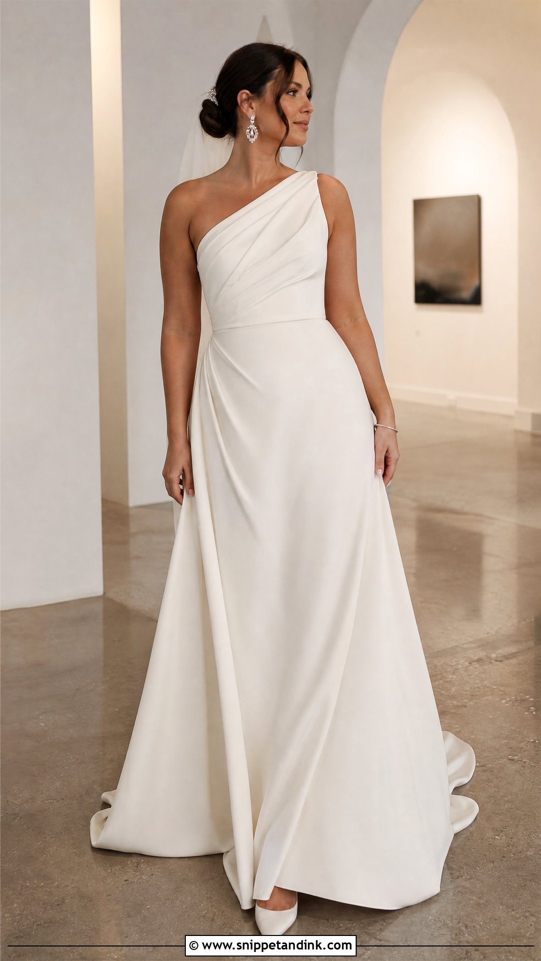 One Shoulder Draped A Line Wedding Dress - Snippet and Ink - 20 Wedding Dress for Pear Shape Ideas
