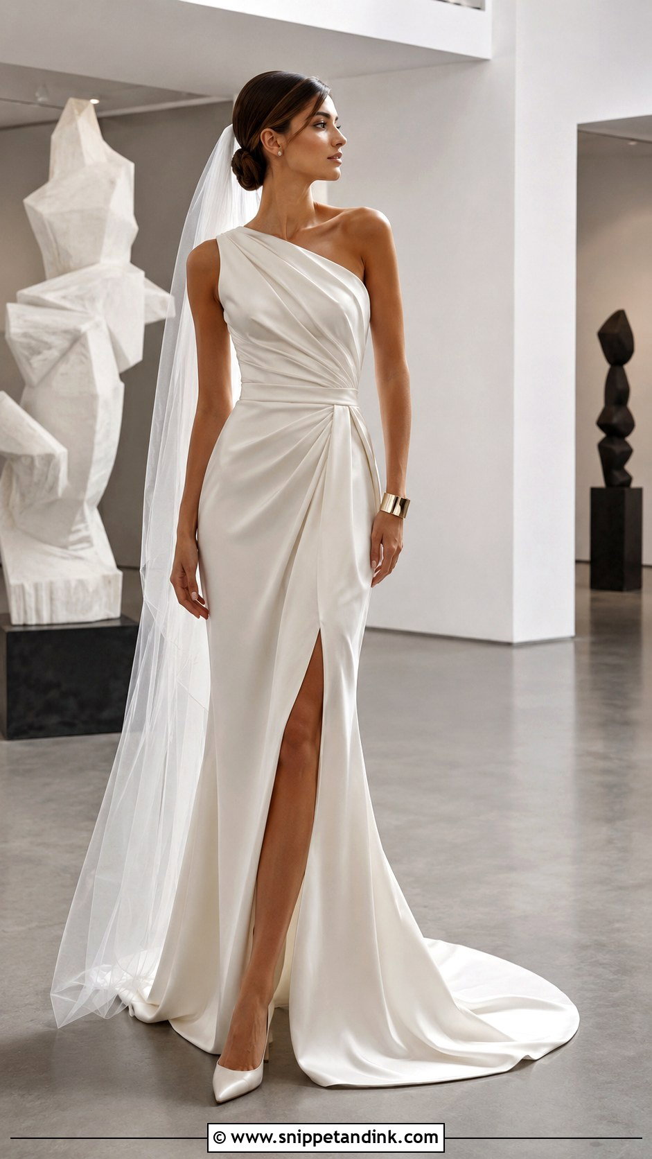 One Shoulder Draped April Wedding Dress - Snippet and Ink - 20 April Wedding Dress Ideas