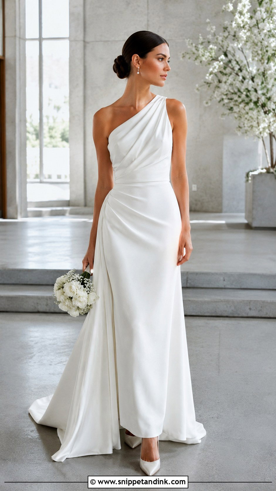 One Shoulder Draped Bridal Gown - Snippet and Ink - 20 Minimalist Bridal Gown Ideas