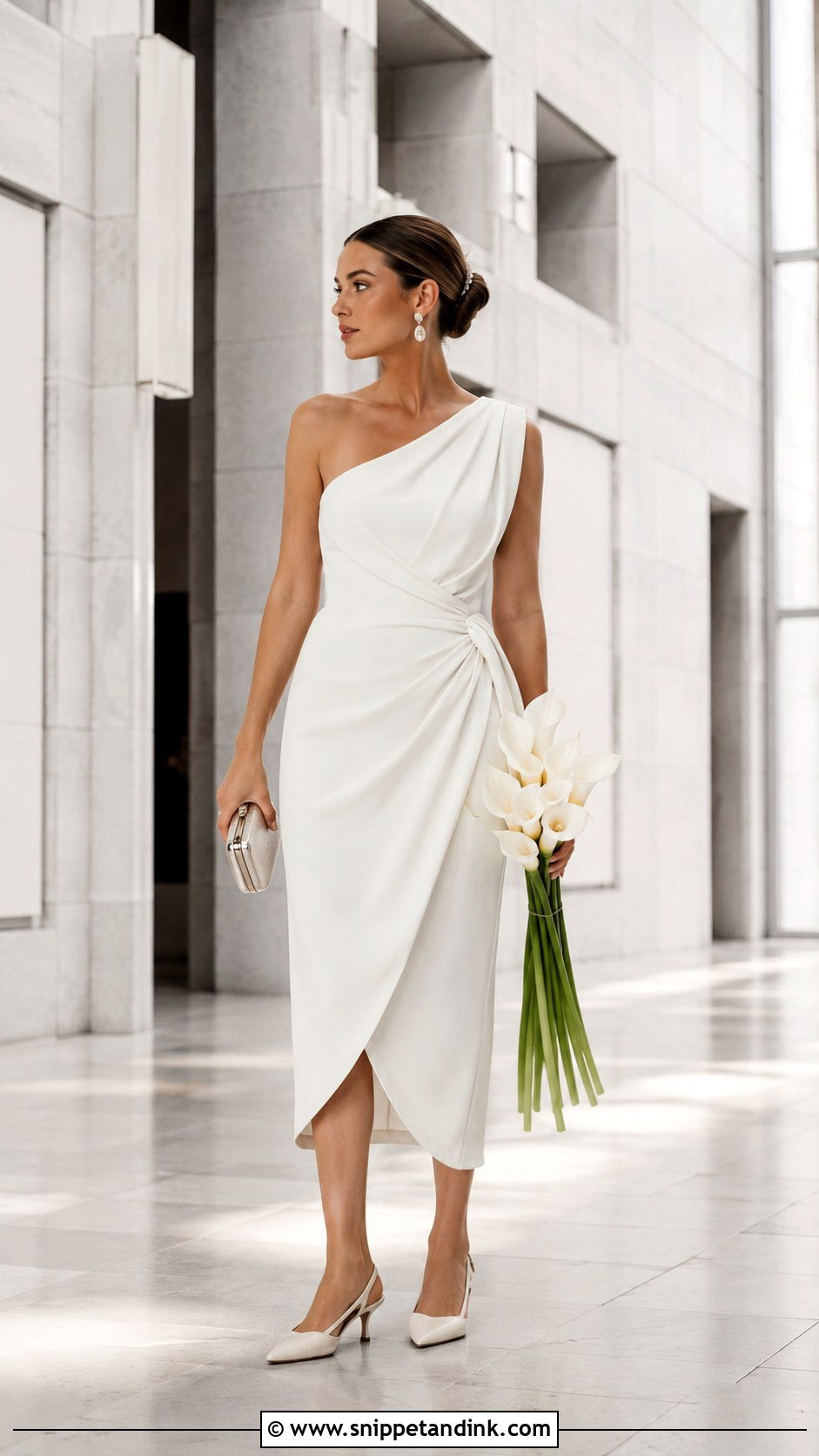 One Shoulder Draped Court Wedding Gown - Snippet and Ink - 20 Court Wedding Gown Ideas