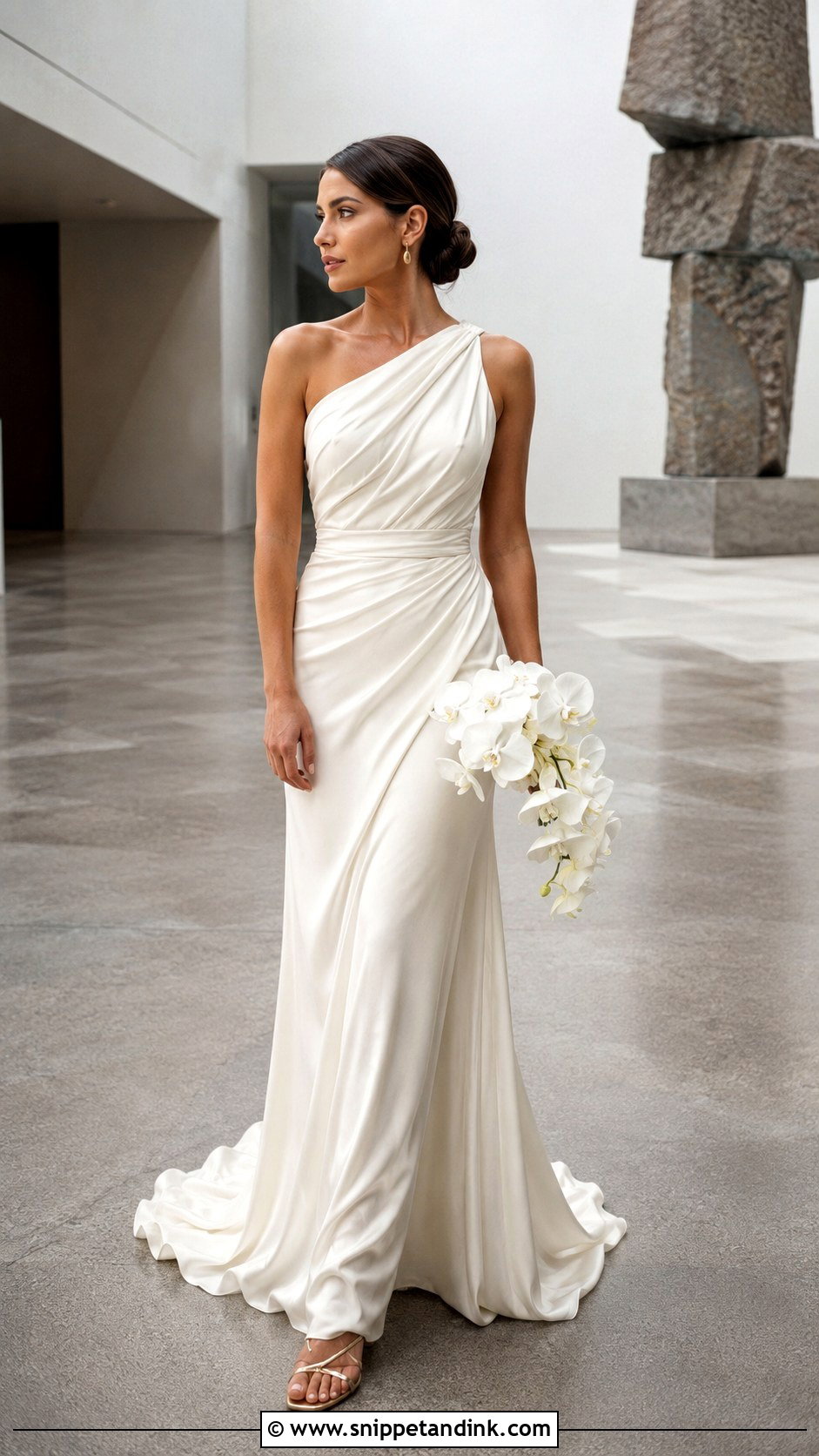 One Shoulder Draped Cream Wedding Dress - Snippet and Ink - 20 Cream Wedding Dresses