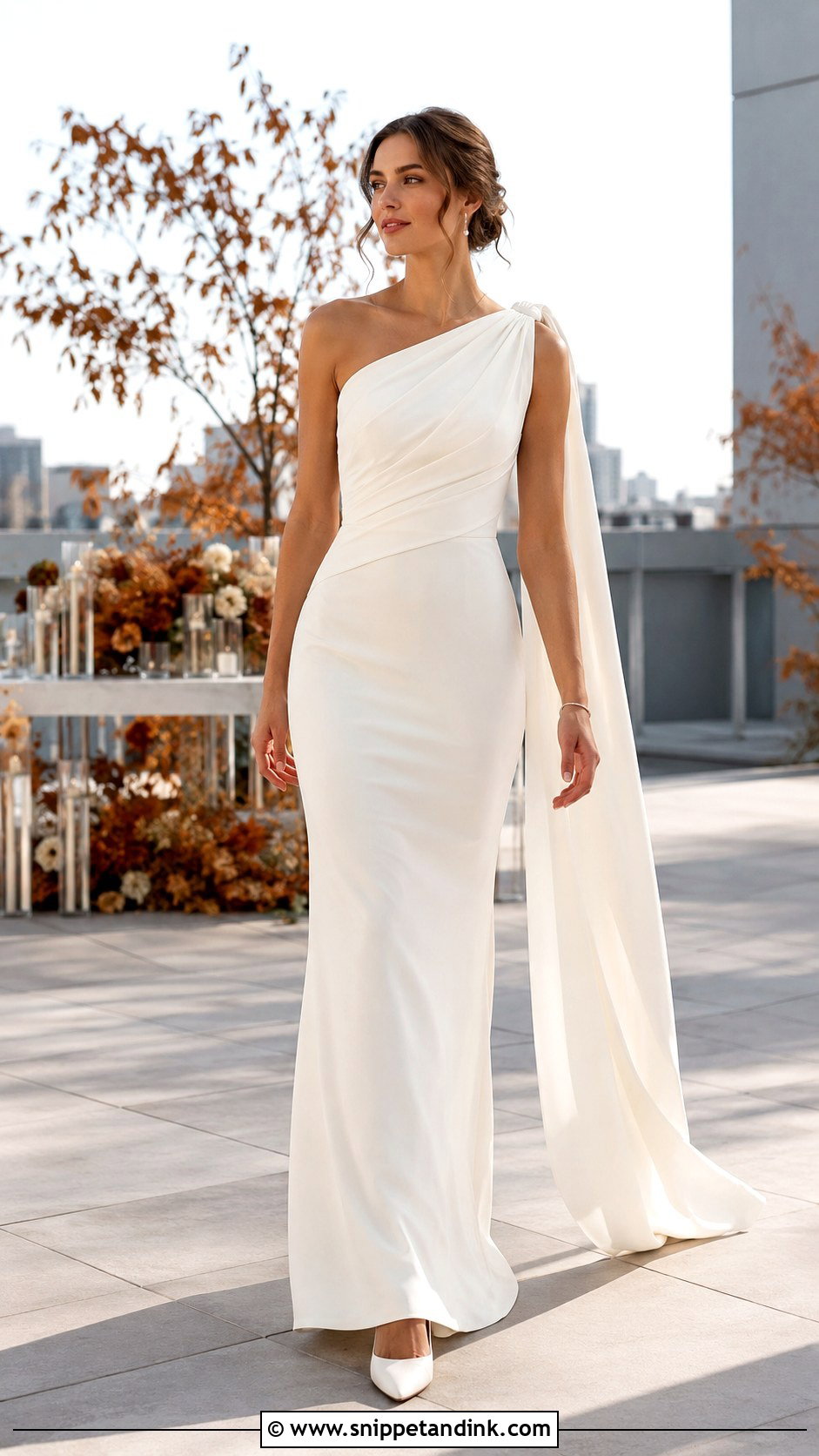 One Shoulder Draped Fall Bridal Dress - Snippet and Ink - 20 Fall Bridal Dresses