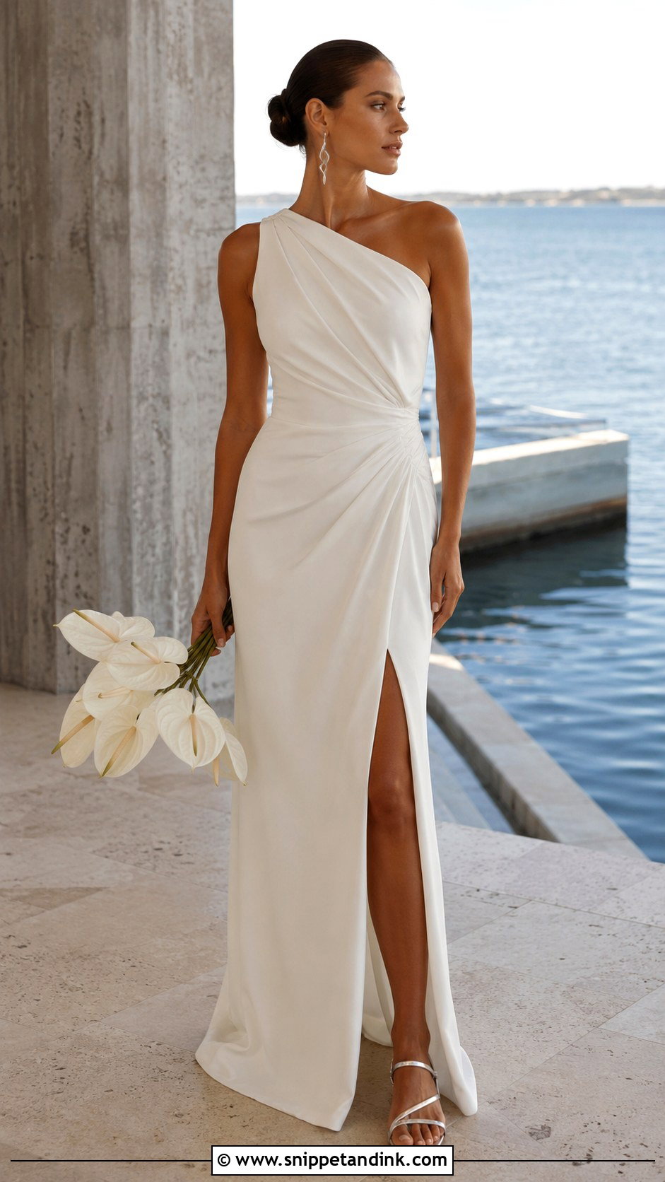 One Shoulder Draped Ocean Wedding Dress - Snippet and Ink - 20 Ocean Wedding Dress Ideas