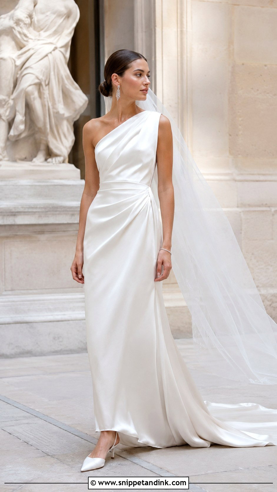 One Shoulder Draped Satin Wedding Dress - Snippet and Ink - 20 Classy Satin Wedding Dress Ideas