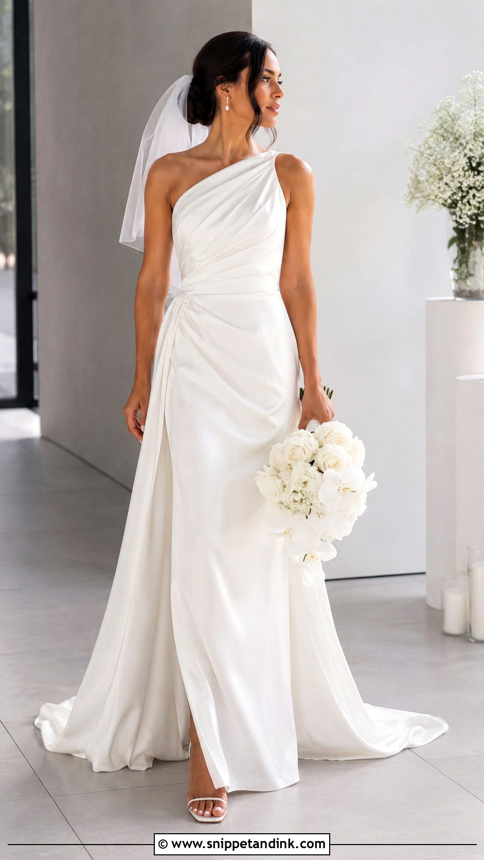 One Shoulder Draped Satin Wedding Dress - Snippet and Ink - 20 Allure Bridal Couture Ideas