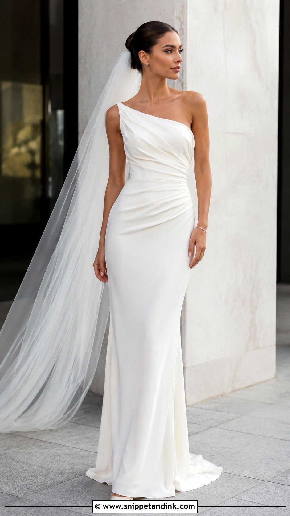 One Shoulder Draped Wedding Dress - Snippet and Ink - 20 Form Fitting Wedding Dresses