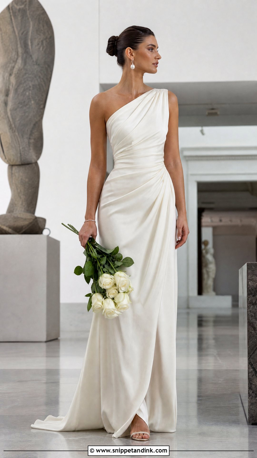 One Shoulder Draped Wedding Dress - Snippet and Ink - 20 Sleek Modern Wedding Dress Ideas