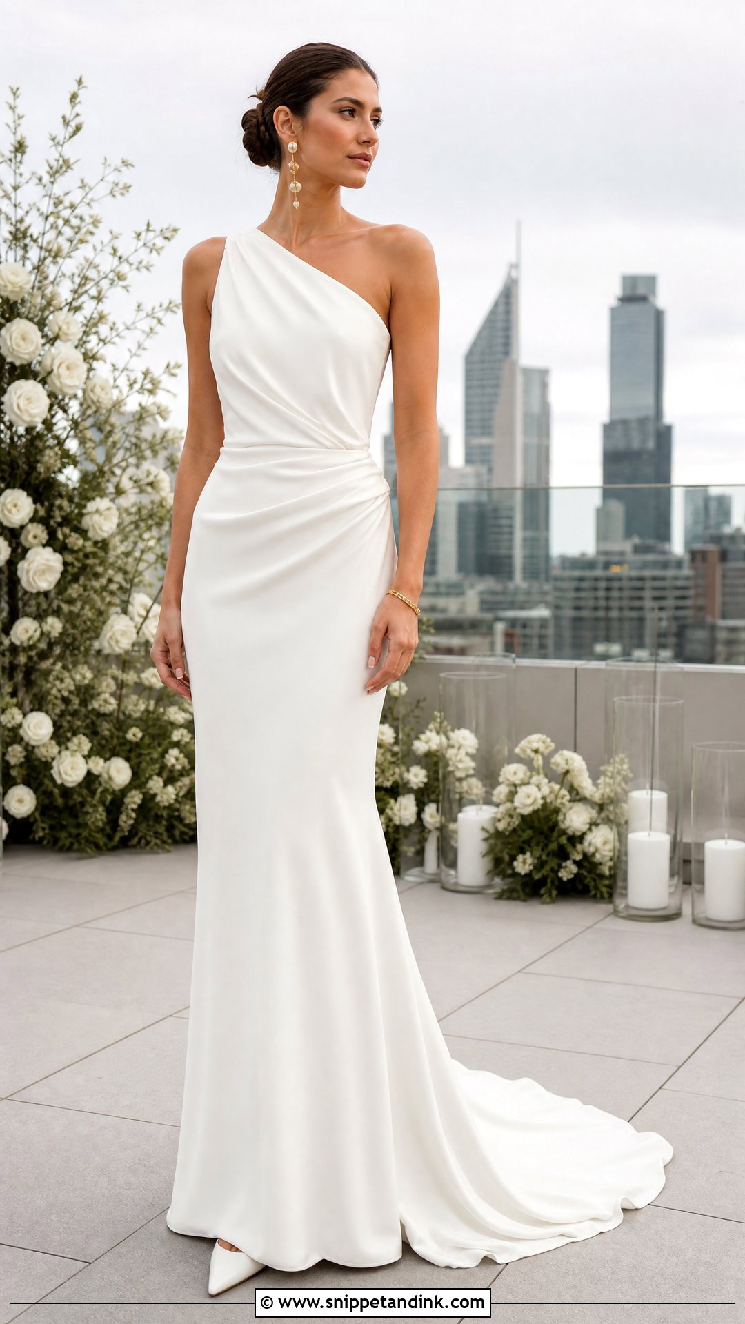 One Shoulder Draped Wedding Dress - Snippet and Ink - 20 Wedding Dress for Tall Bride Ideas