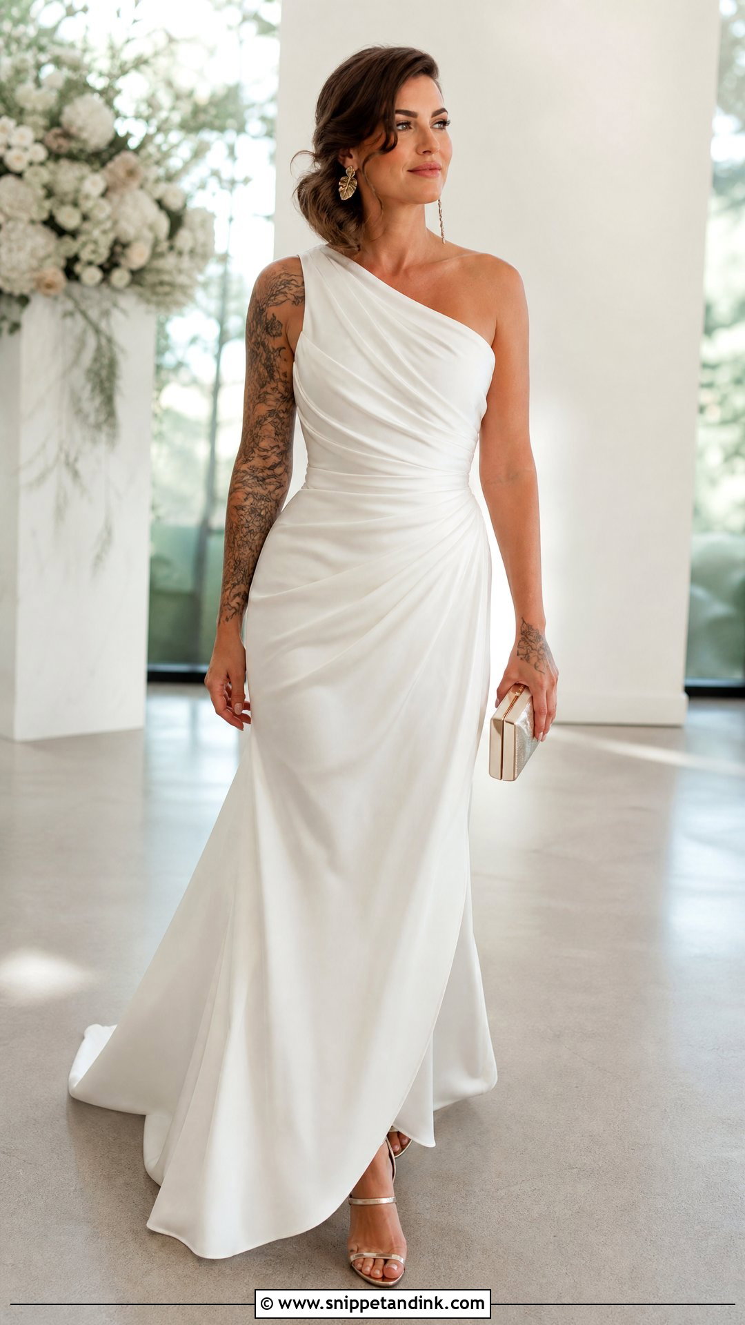 One Shoulder Draped Wedding Dress - Snippet and Ink - 20 Wedding Dresses Tattooed Women