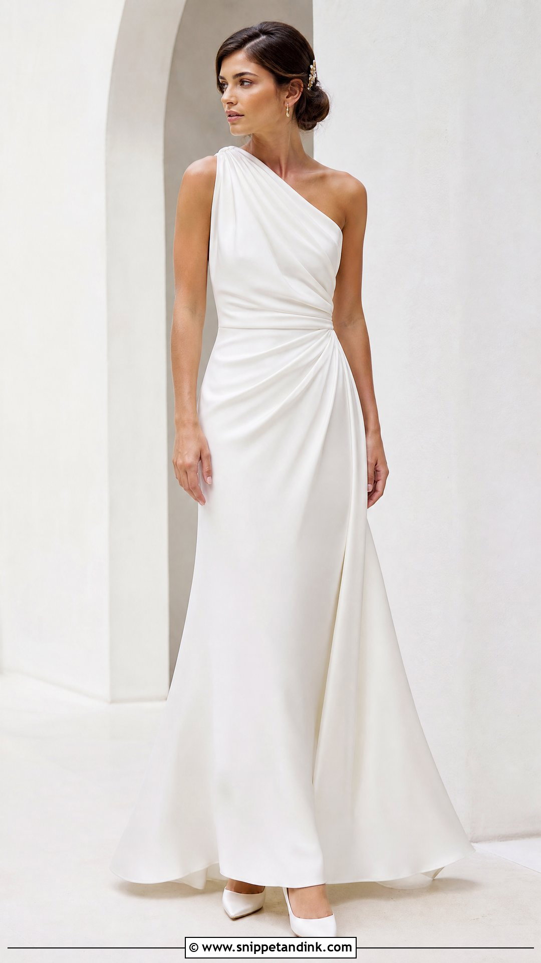 One Shoulder Draped Wedding Dress - Snippet and Ink - 20 Wedding Dresses Women