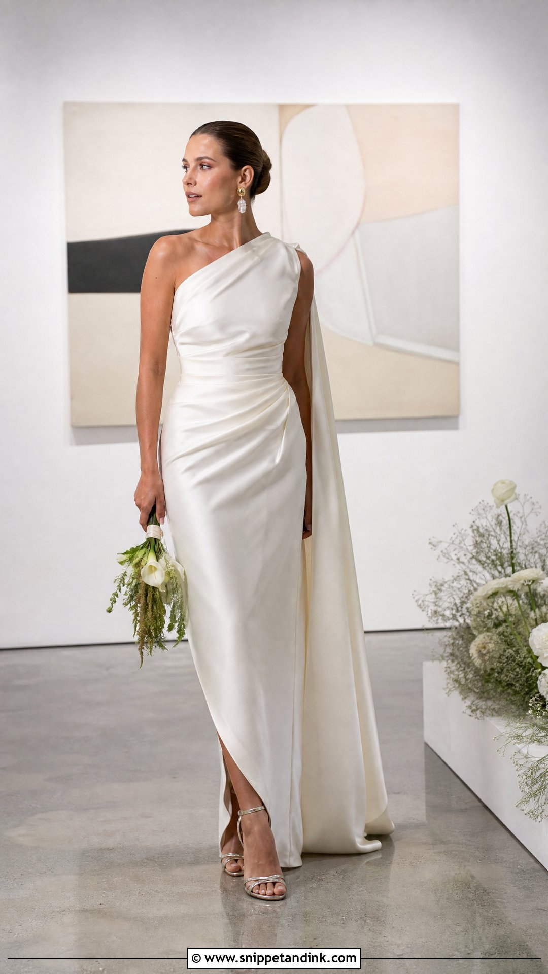 One Shoulder Draped Wedding Dress - Snippet and Ink - 20 Neck Wedding Dress Ideas