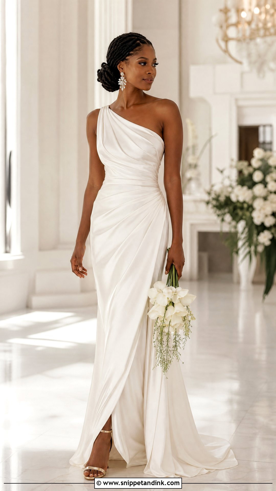 One Shoulder Draped Wedding Dress - Snippet and Ink - 25 Black Woman Wedding Dress Ideas