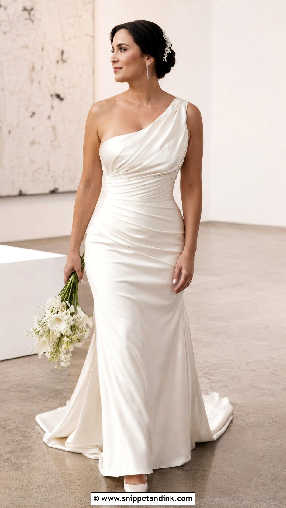 One Shoulder Draped Wedding Dress - Snippet and Ink - 20 Big Bust Wedding Dresses