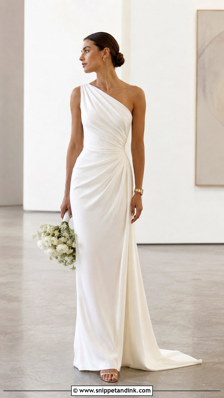 One Shoulder Draped Wedding Dress - Snippet and Ink - 20 Comfy Wedding Dress Ideas