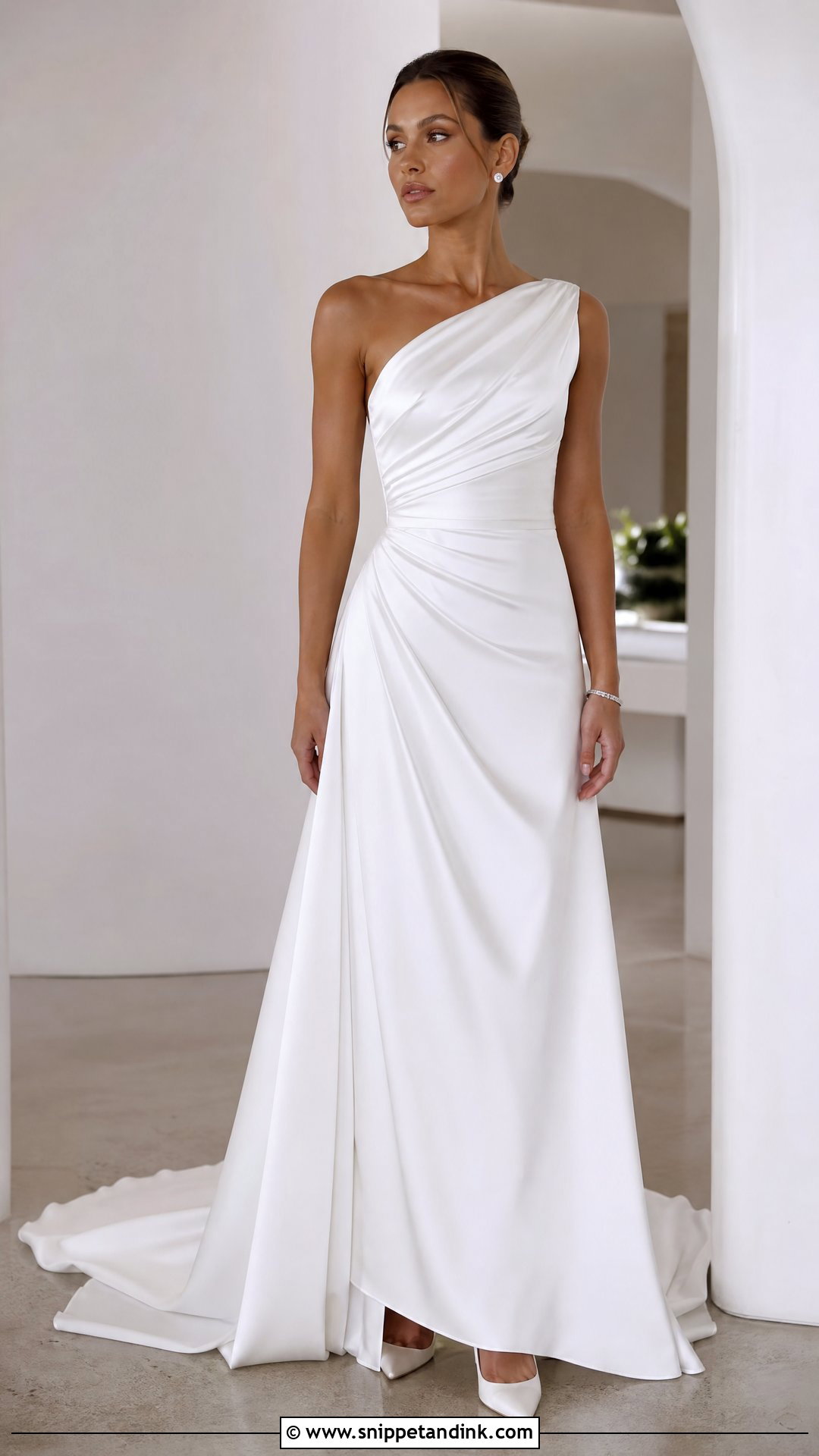 One Shoulder Draped Wedding Dress for Broad Shoulders - Snippet and Ink - 20 Wedding Dresses for Broad Shoulders