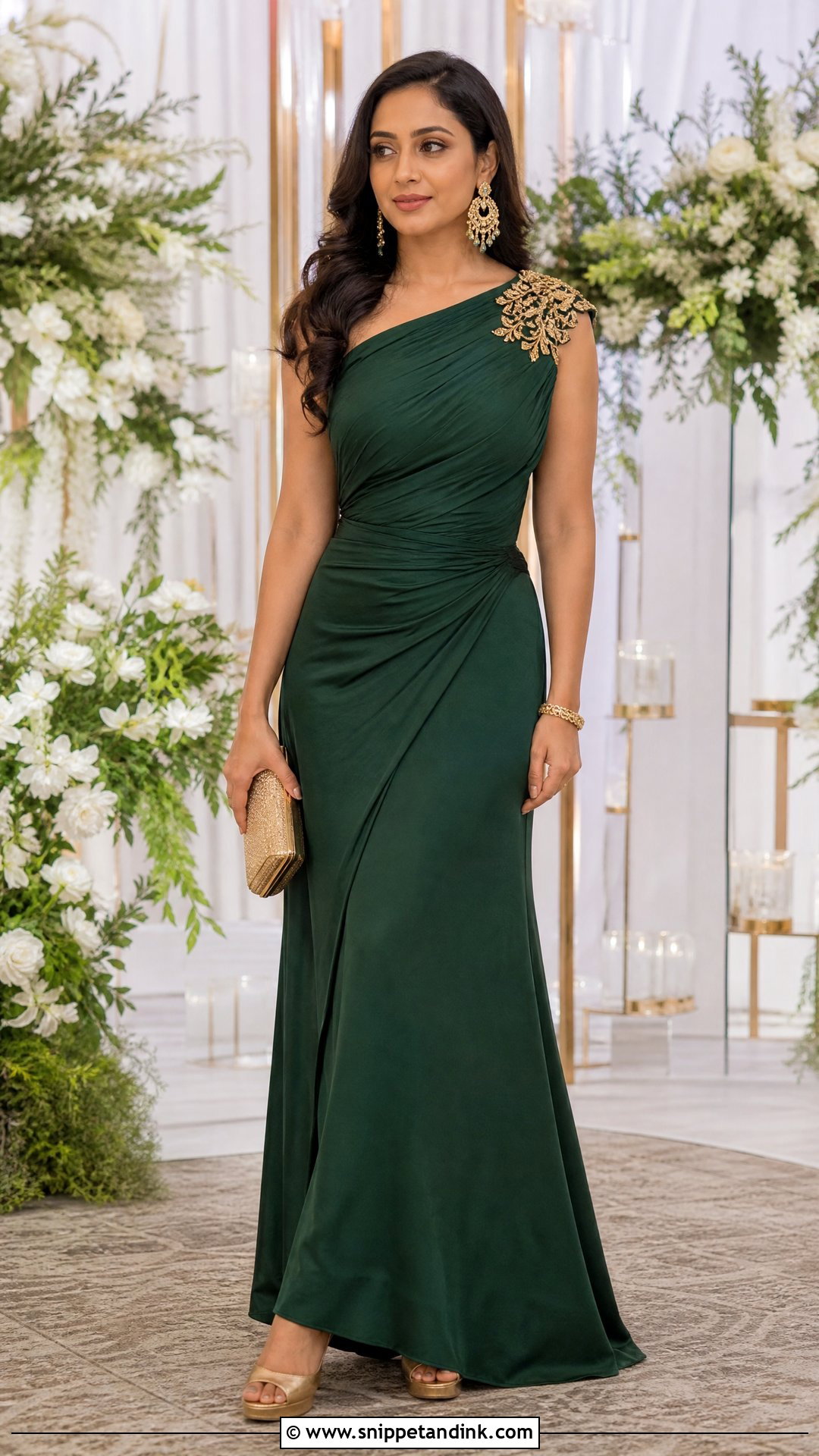 One Shoulder Emerald Green Gown - Snippet and Ink - 20 One Shoulder Indian Wedding Dress Ideas