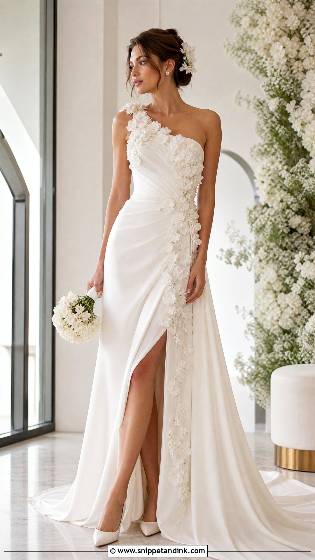 One Shoulder Floral Bridal Dress - Snippet and Ink - 25 Floral Bridal Dress Ideas