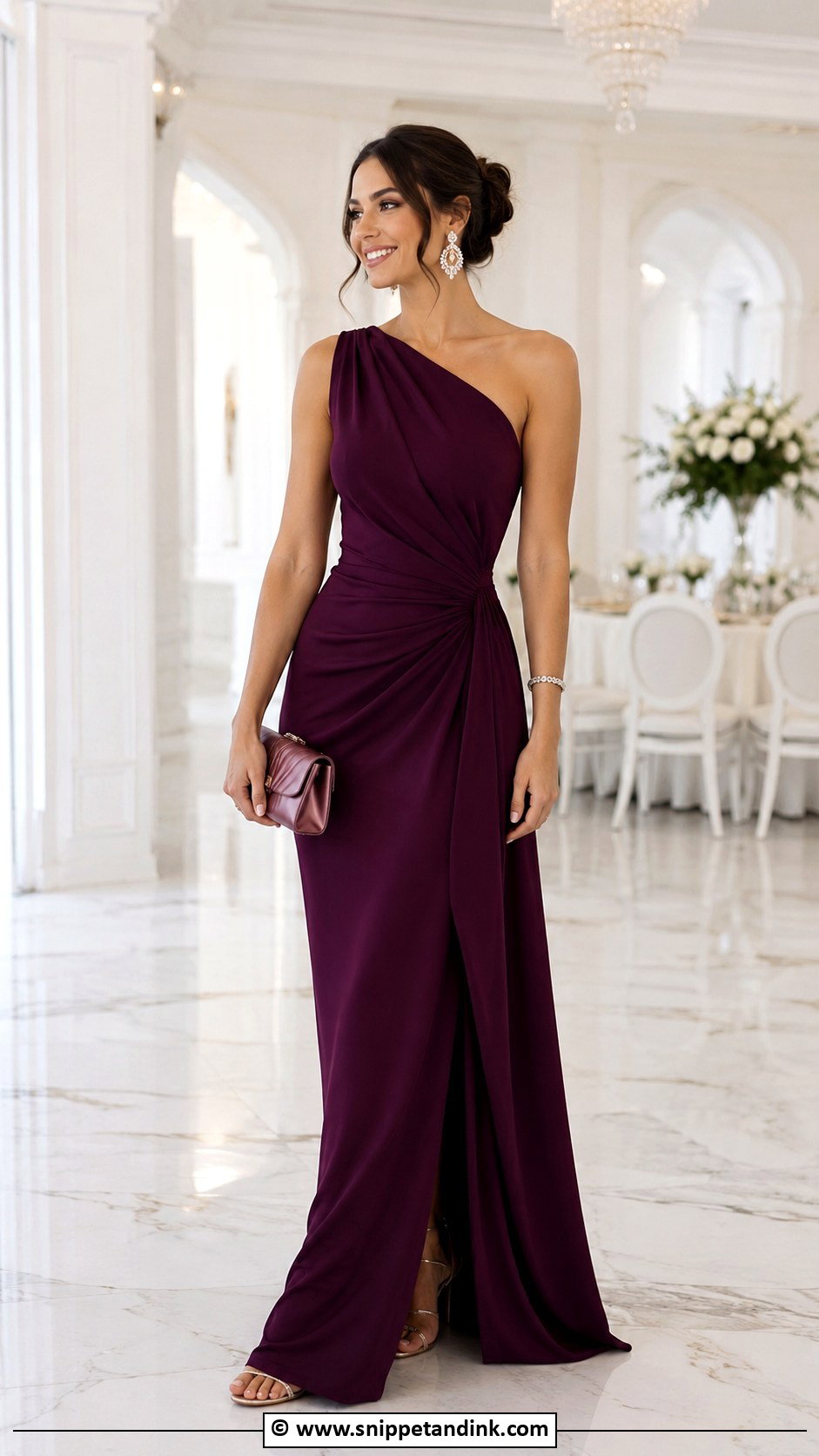 One Shoulder Gown Wedding Outfit For Bride Sister - Snippet and Ink - 30 Wedding Outfit for Brides Sister Ideas