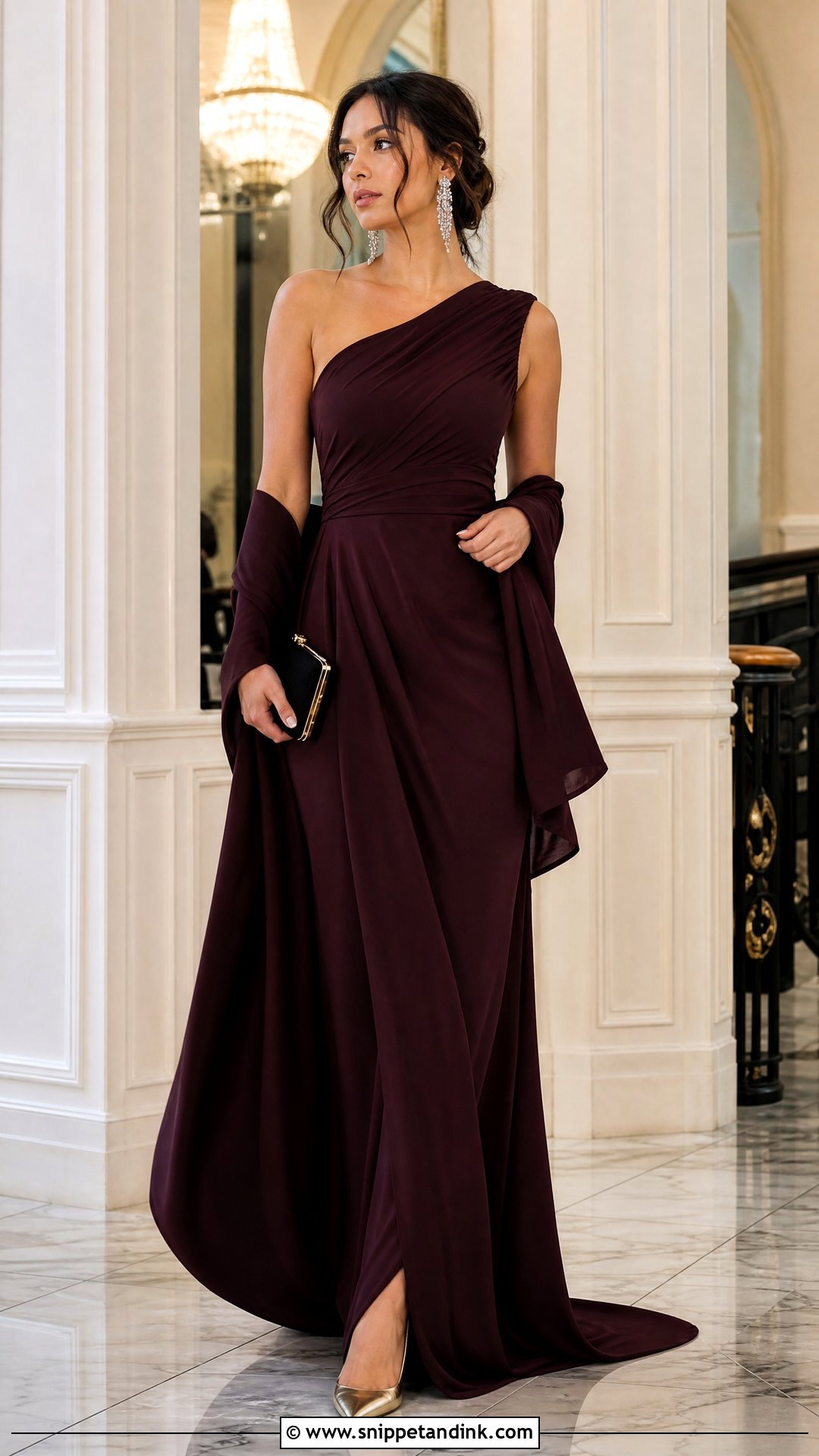 One Shoulder Gown Winter Wedding Outfit - Snippet and Ink - 20 What to Wear to a Wedding in Winter Ideas