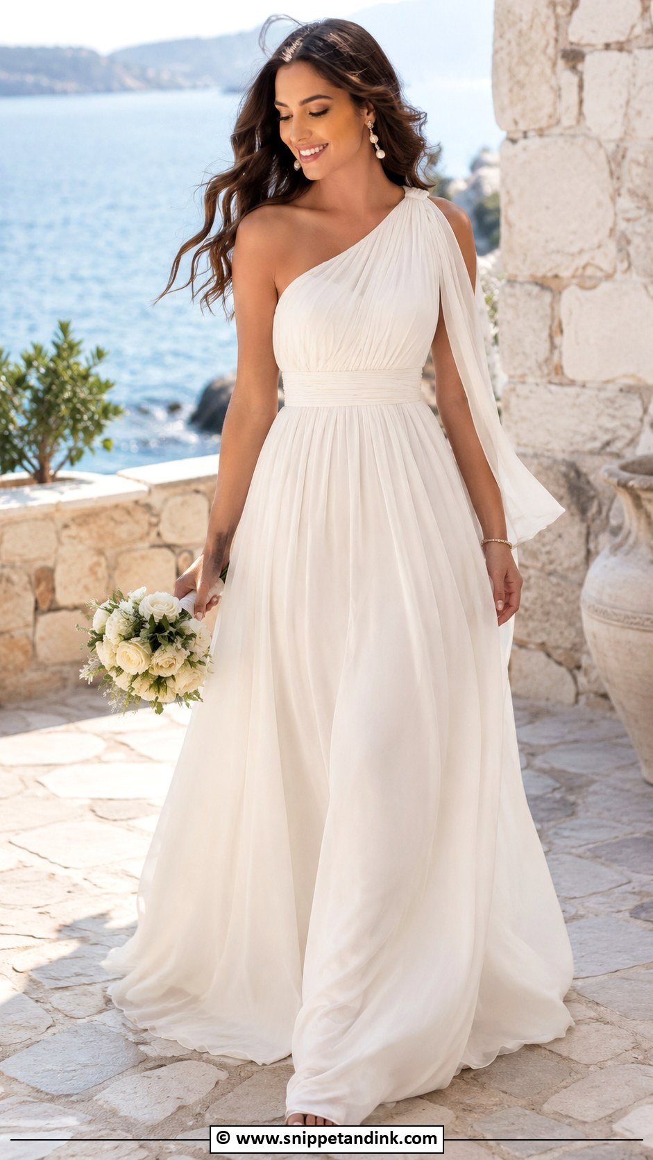 One Shoulder Grecian Wedding Dress - Snippet and Ink - 30 One Shoulder Wedding Dress Ideas
