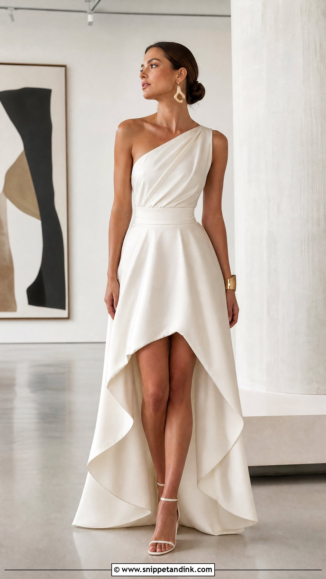 One Shoulder High Low Wedding Dress With Strappy Sandals - Snippet and Ink - 20 High Low Wedding Dresses