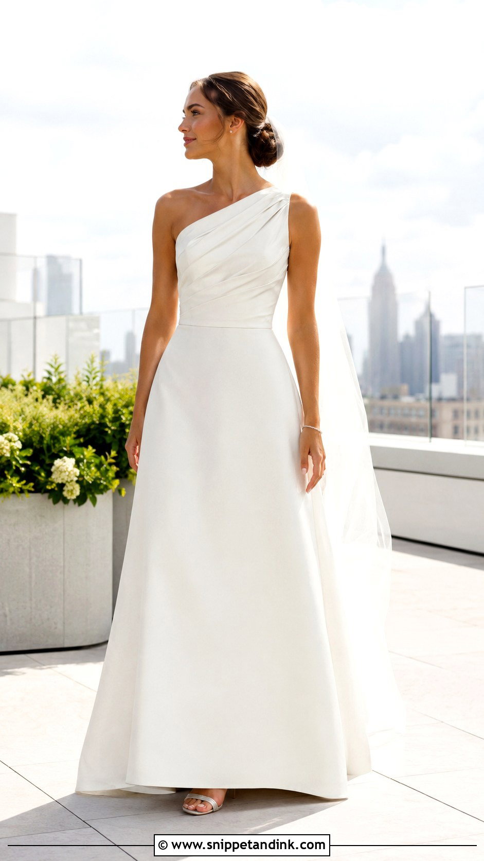 One Shoulder KYHA Wedding Dress With Clean Accessories - Snippet and Ink - 20 Khya Studios Wedding Dress Ideas