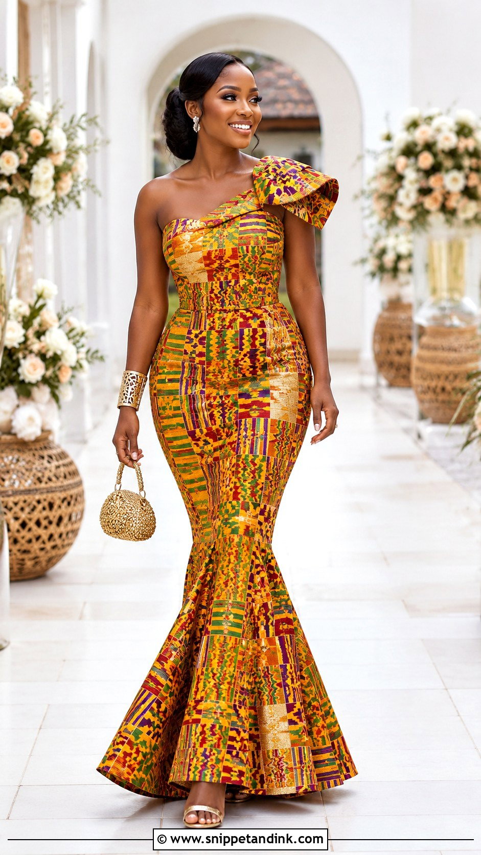 One Shoulder Kente Fishtail Dress - Snippet and Ink - 20 Kente Dress Ghana Traditional Weddings Ideas
